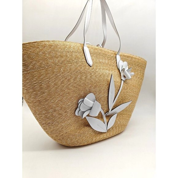 OSCAR DE LA RENTA tulip raffia large tote + Dust bag --NATURAL/WHITE - Picture 5 of 13